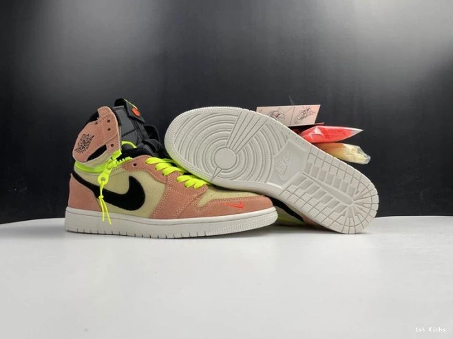 1st Kicks Shoes Jordan 1 Switch Air High CW6576-800 Peach 0814